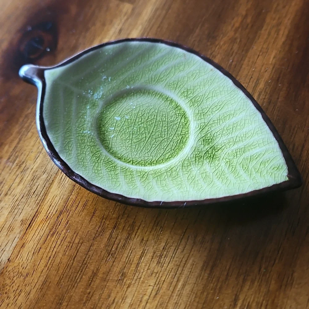 3 For $10 Pier 1 Imports Greenish Stoneware Trinket Leaf Plate.